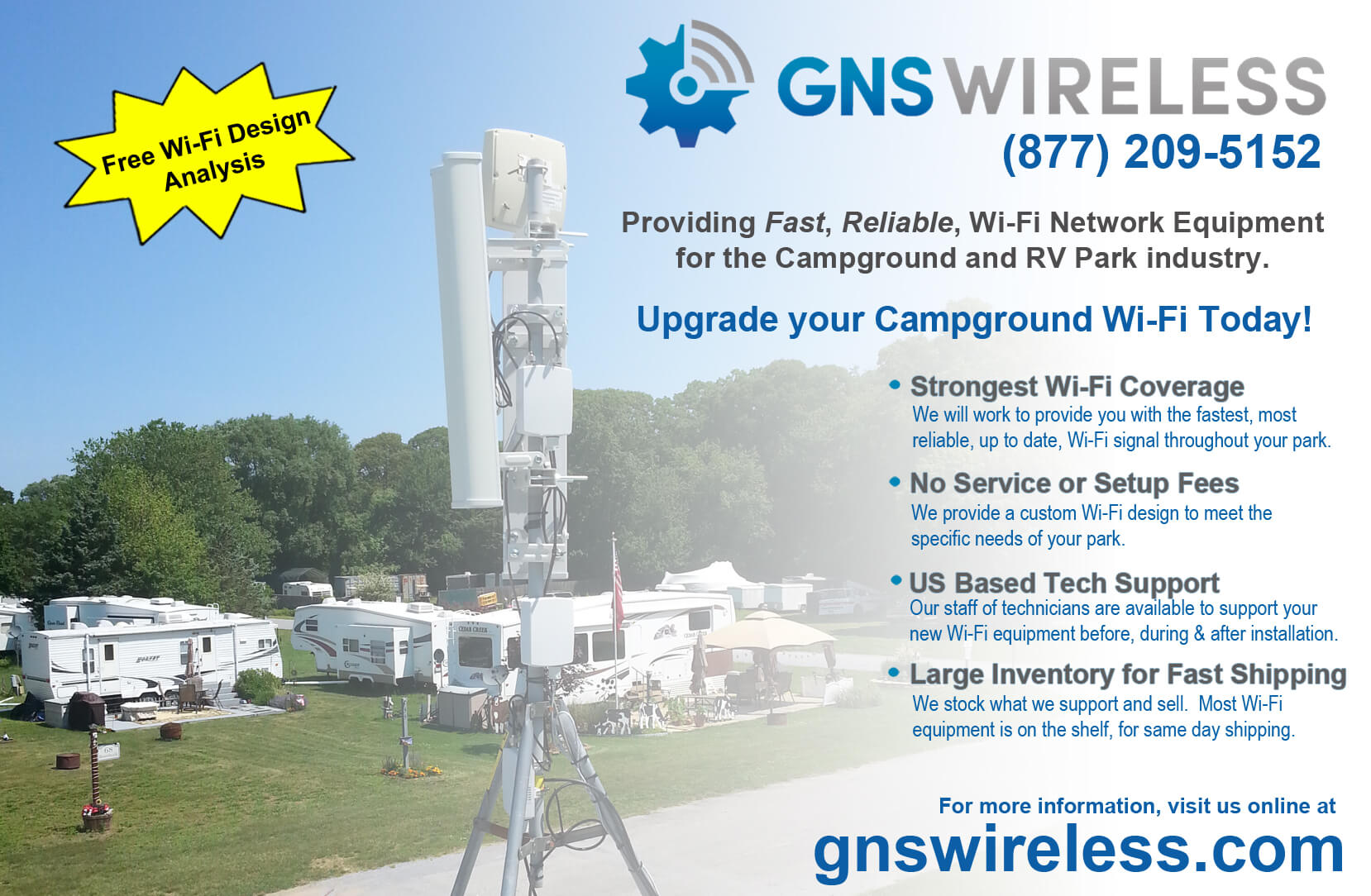 GNS Wireless Designs RV Park Wi-Fi Systems.