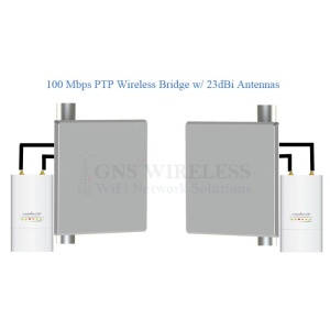 100 Mbps, 802.11N Wireless Point to Point Bridge, Outdoor Radio w/ 23 dBi Patch Antennas, 10/100 POE