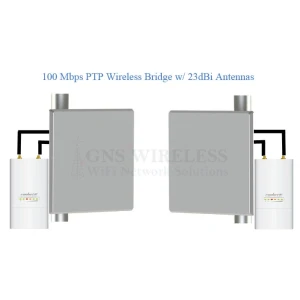 100 Mbps, 802.11N Wireless Point to Point Bridge, Outdoor Radio w/ 23 dBi Patch Antennas, 10/100 POE