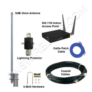 2.4GHz, 802.11B/G, Wireless Hotspot Package, Indoor Access Point, 9dBi Omni Directional Antenna, Accessories included - 500ft.+ Range