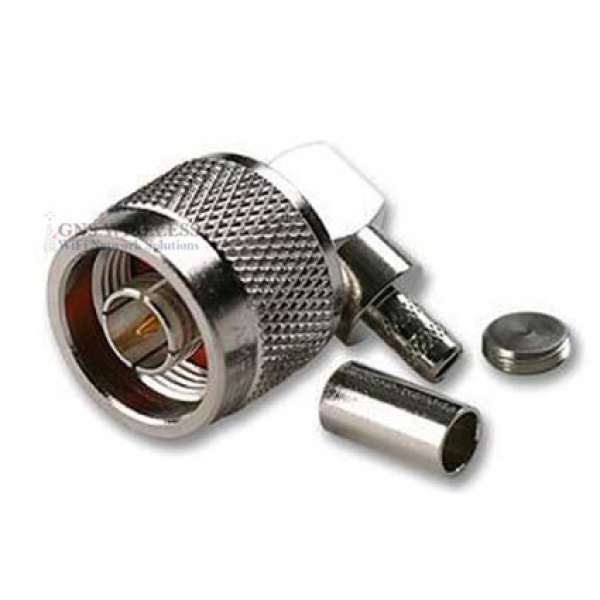 N-Male R/A Crimp Connector for Low Loss 195 coaxial cable