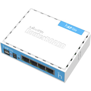 RouterBOARD Home Access Point hAP Lite with 650MHz CPU, 32MB RAM, 4x LAN, 2.4GHz 802.11b/g/n 2x2 Dual Chain Wireless Radio with Integrated Antennas, RouterOS L4, plastic case, PSU