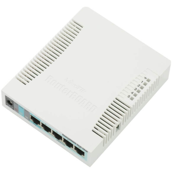 RouterBOARD 951G-2HnD with 600MHz CPU, 128MB RAM, 5x Gbit LAN, 2.4GHz 802b/g/n Dual Chain Access Point with Integrated Antenna, plastic case, PSU