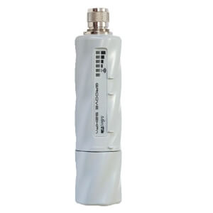 GrooveA-52HPn with 600MHz Atheros CPU, 64MB RAM, 1x LAN, 2.4/5GHz 802.11a/b/g/n Radio, RouterOS L4, mounting loops, PoE injector, 24V power adapter, 2.4GHz 6dBi Omni Antenna