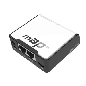 RouterBOARD mAP2n with AR9331 CPU, 64MB RAM, 2x LAN, 2.4GHz 802.11b/g/n Access Point with Integrated Antenna, microUSB, RouterOS L4, plastic case, PSU, PoE-out, supports 802.3af and 802.3at