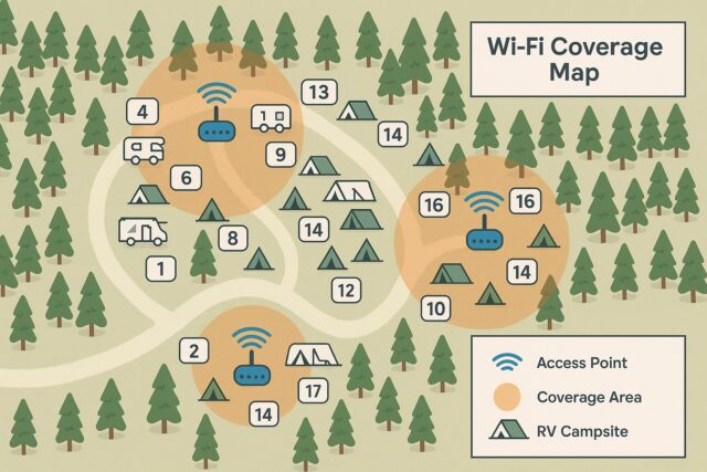 Campground Wi-Fi coverage map showing access points and coverage zones